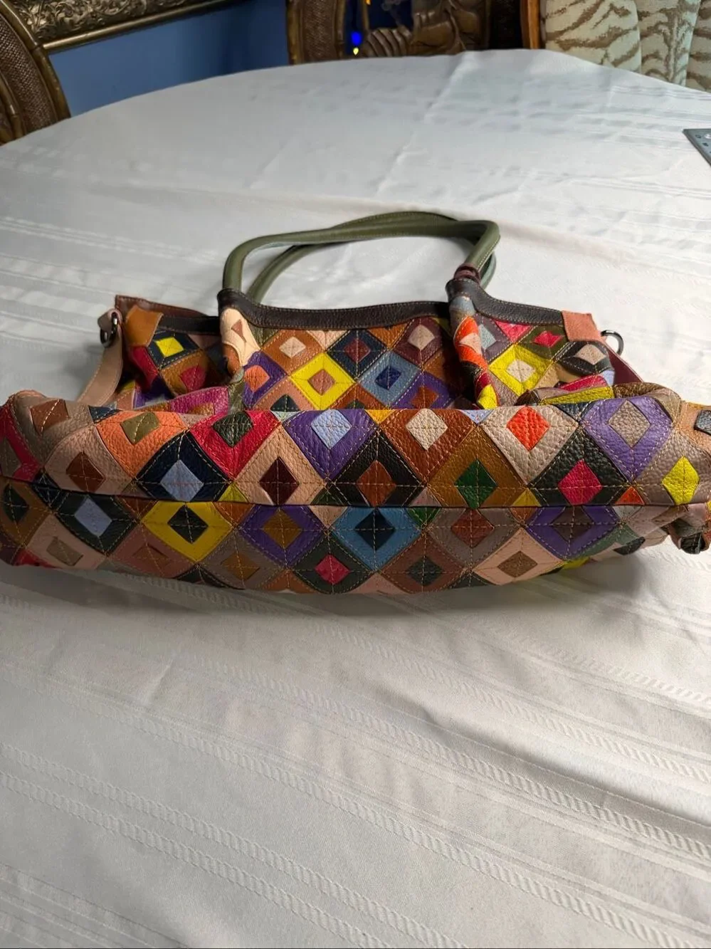 AmeriLeather Willis Geometric Patchwork Multicolor Leather Shoulder Bag